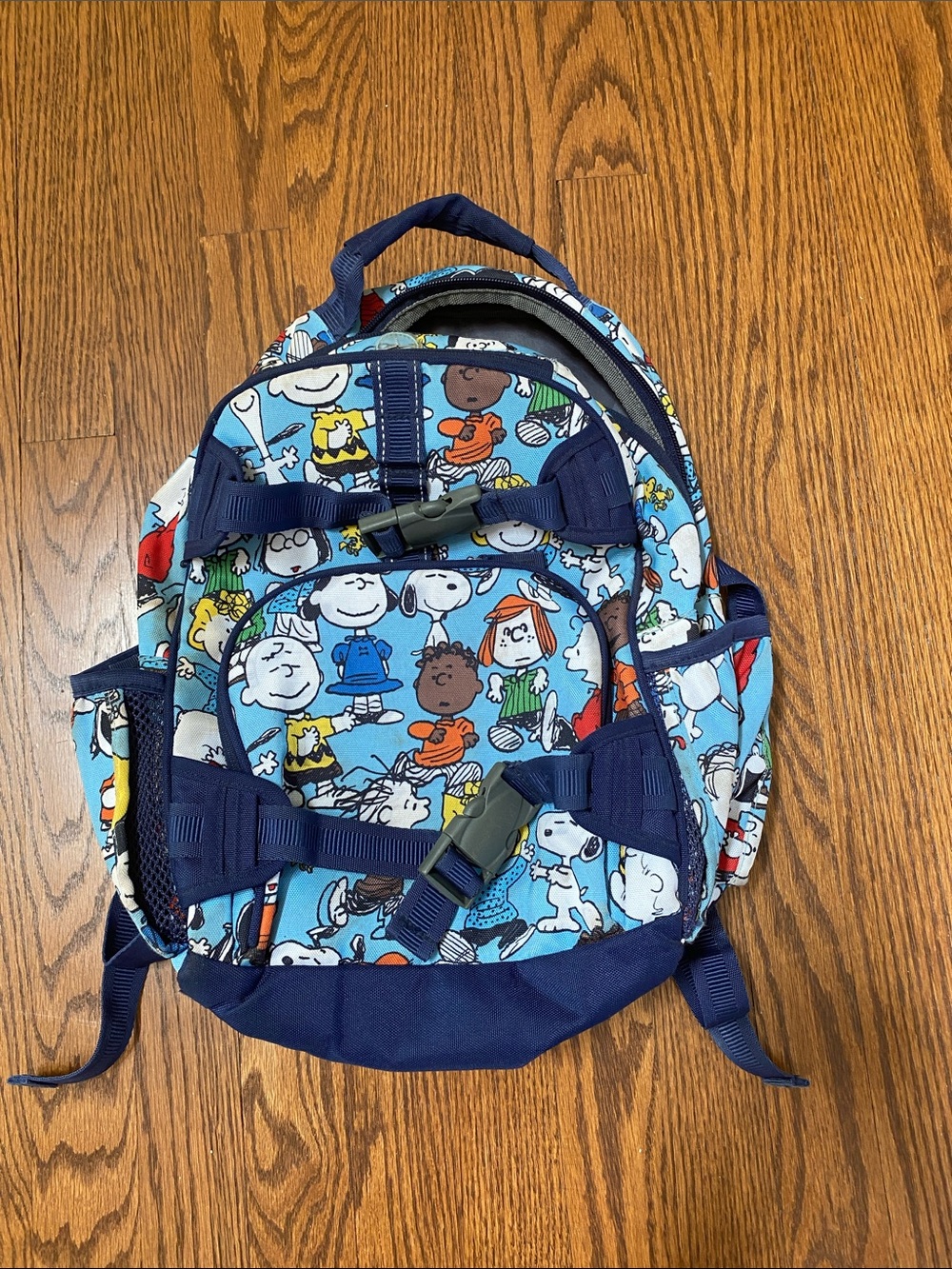 Light Blue Kids Cartoon Backpack with Navy Trim